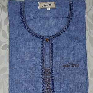 Denim blue with embroidery kurta - no collar