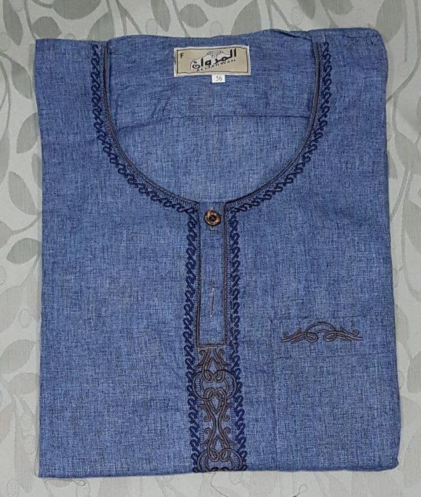 Denim blue with embroidery kurta - no collar