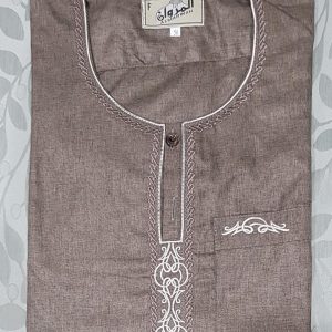 Dark brown with cream embroidery kurta - no collar