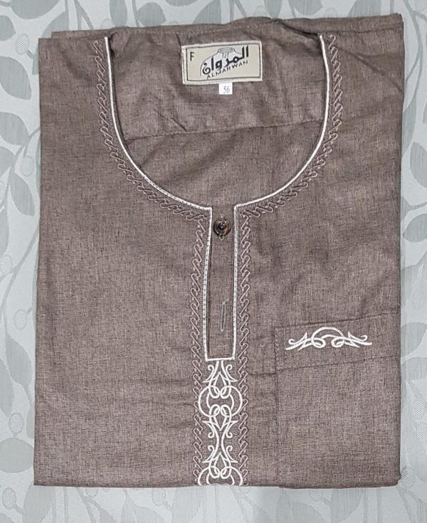 Dark brown with cream embroidery kurta - no collar