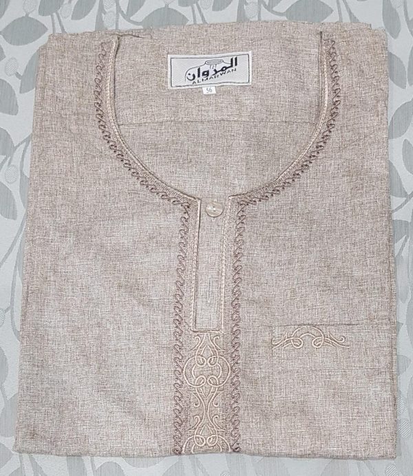 Light brown with brown embroidery kurta - no collar