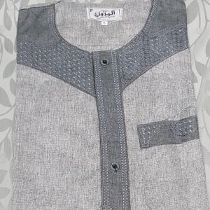 Light grey kurta with dark grey embroidery - no collar