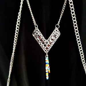 BODY CHAIN - SILVER V WITH COLOURFUL HANGING BEADS