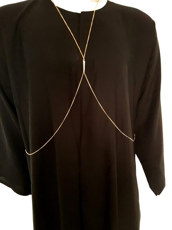 BODY CHAIN - GOLD RECTANGLE WITH MINI DIAMANTE - Image 2
