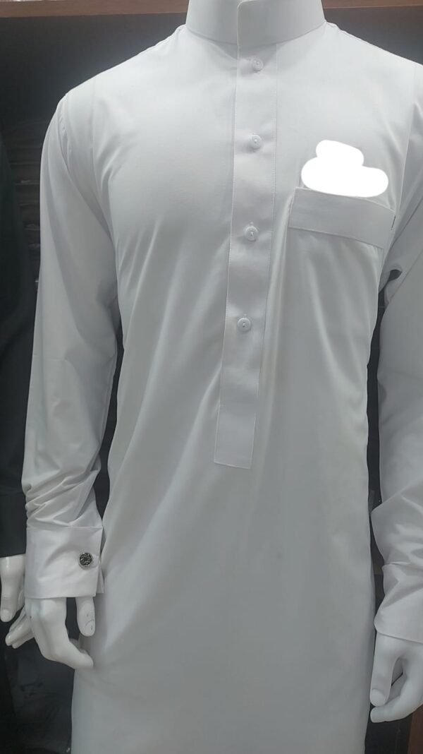 SHARQI KURTA - PLAIN WHITE -HARD COLLAR - Image 2