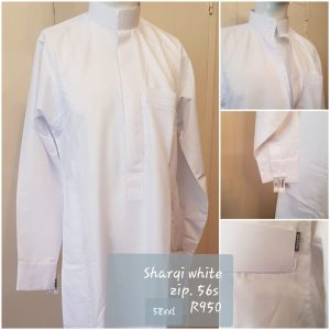 SHARQI KURTA - PLAIN WHITE -ZIP UP - CONCEALED ZIP