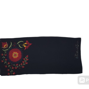 Bedoon Essm Scarf - Red, green and purple embroidery with red stones