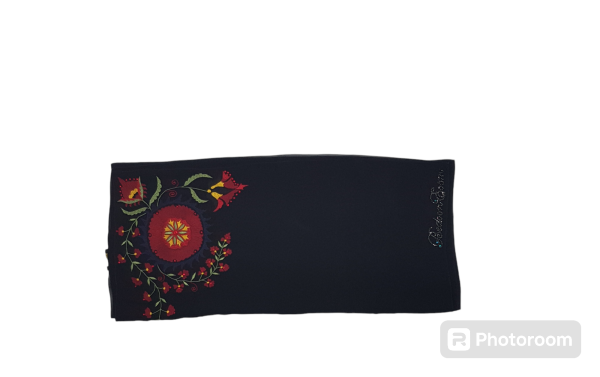 Bedoon Essm Scarf - Red, green and purple embroidery with red stones