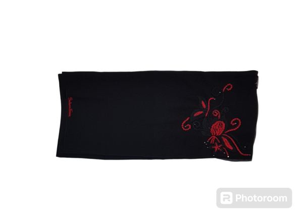 Bedoon Essm Scarf - Red and black thick embroidery with swarovskis