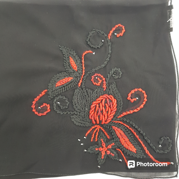 Bedoon Essm Scarf - Red and black thick embroidery with swarovskis - Image 2