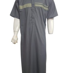 MENS COLOUR KURTA - SHORT SLEEVE - GREY WITH GREEN