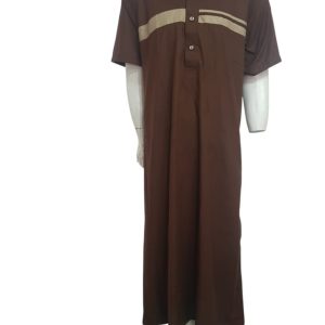 MENS COLOUR KURTA - SHORT SLEEVE - DARK BROWN WITH LIGHT BROWN
