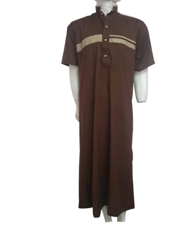 MENS COLOUR KURTA - SHORT SLEEVE - DARK BROWN WITH LIGHT BROWN