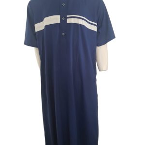 MENS COLOUR KURTA - SHORT SLEEVE - NAVY BLUE WITH WHITE