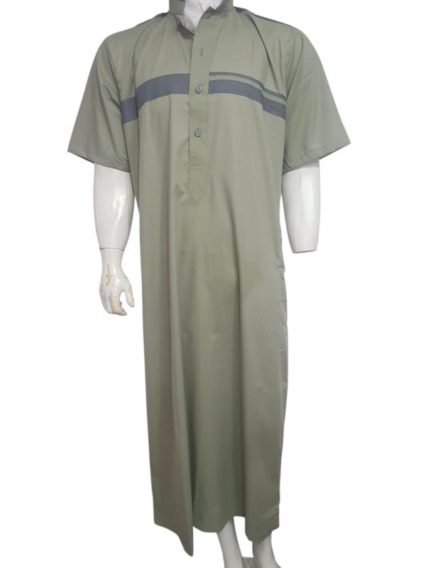 MENS COLOUR KURTA - SHORT SLEEVE - GREEN WITH GREY