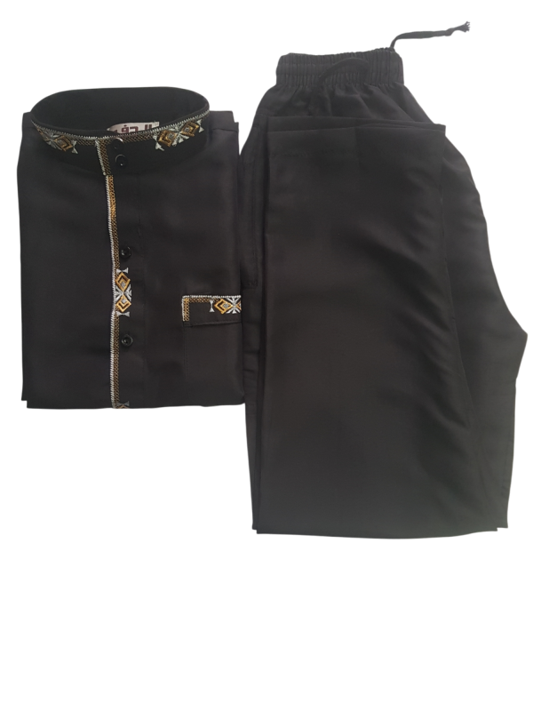 Black Kiddies Embroidery Gold/ Grey _ With Pants - Image 2