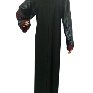 Black-Maroon Leather And Suede Coat