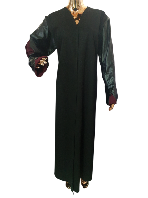 Black-Maroon Leather And Suede Coat