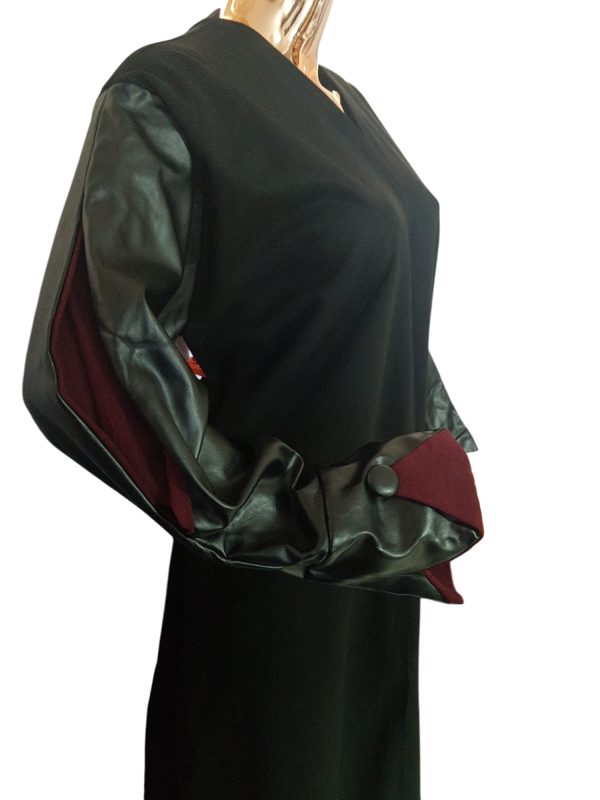 Black-Maroon Leather And Suede Coat - Image 2