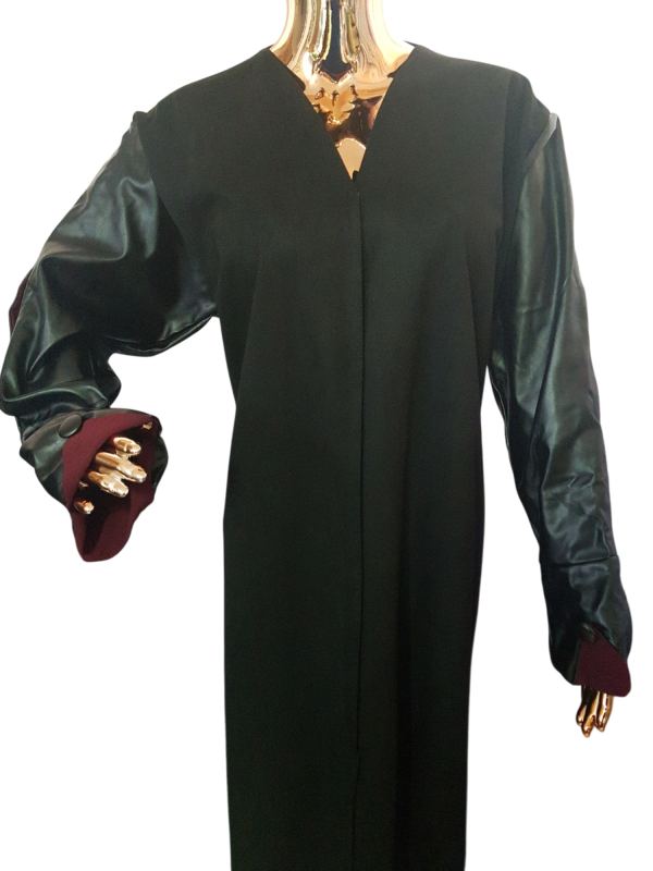 Black-Maroon Leather And Suede Coat - Image 3