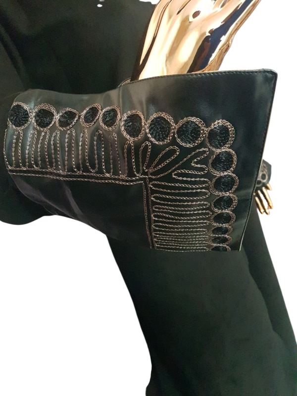 Cream Embroidery On Leather On Suede Coat - Image 4