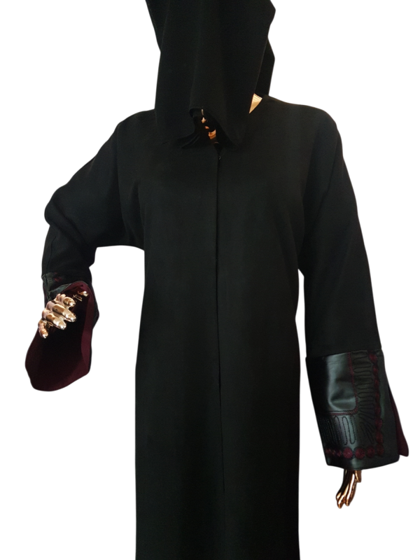 Maroon Embroidery On Leather On Suede Coat - Image 2