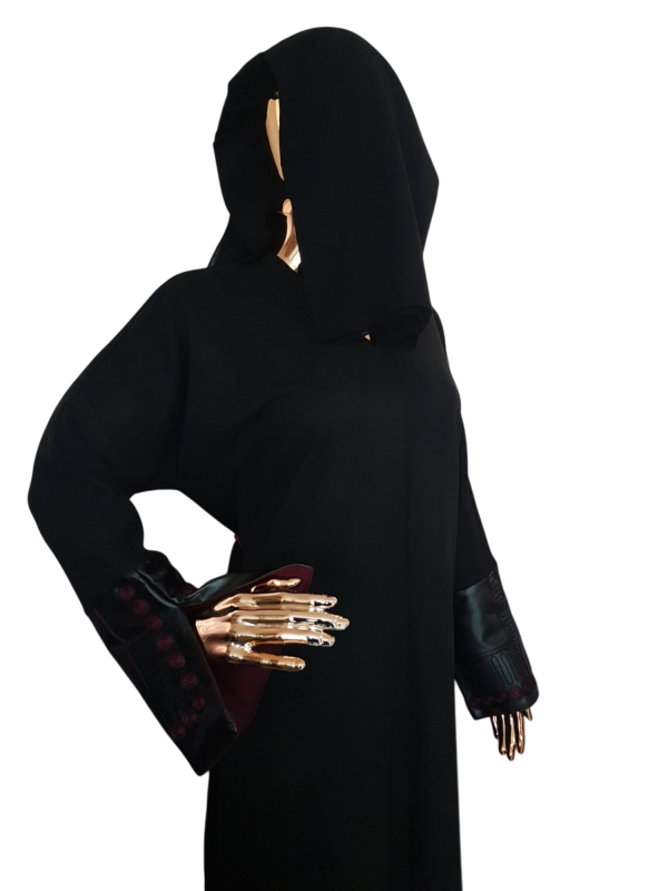 Maroon Embroidery On Leather On Suede Coat - Image 3