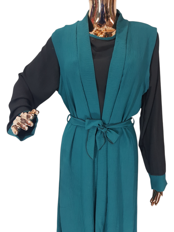 Black And Turquoise Cloak With Waistcoat - Image 2