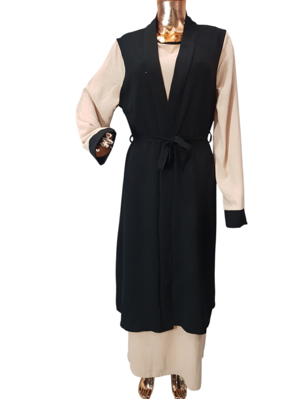 Light Peach And Black Cloak With Waistcoat