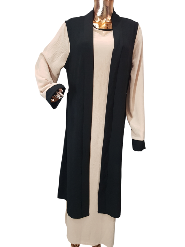 Light Peach And Black Cloak With Waistcoat - Image 3