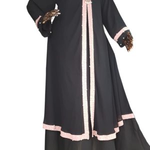 PLAIN BLACK WITH PINK LINES AND WHITE BEADS