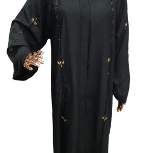 GOLD LEAF WITH BLACK LINES OF STITCHED BEADS